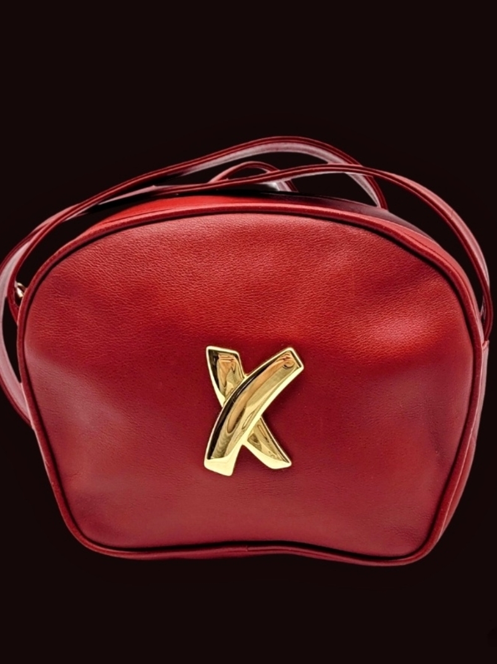Vintage Paloma Picasso Red Leather Crossbody Bag With Gold Accent - Picture 4 of 4